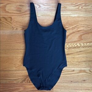 Black Bodysuit with Scoop Neckline and Wide Straps